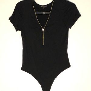 Black Dynamite body suit with gold zipper
